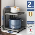 Gunmetal grey 2-tier adjustable kitchen storage rack for pots in a white cabinet - 2 Tiers Thickened Adjustable / Gunmetal
