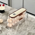 Double layer rolling egg dispenser storage box in cream white and transparent design - Egg Storage Box (LT-9026) / 31x10x14.5cm / Single Row 2 Layers