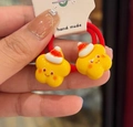 Kids yellow star hair tie with red Santa hat and smiling face, gentle elastic band - Smiling Star