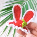 Handmade crochet strawberry rabbit hair clip in red and white yarn for girls - Red Strawberry Rabbit Ears