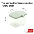 Matcha green 2-grid seasoning box with transparent body and two small serving spoons - 2-Grid - Matcha Green
