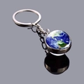 Solar system Earth glass ball keychain with silver metal pendant and shiny reflections - Earth