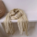 Detail view of khaki pleated silk scarf texture and light fabric on white steps - 180*90CM / Beige
