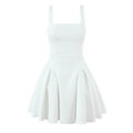 Women's white sleeveless mini dress with square neck and ruched details for summer fashion - S / White