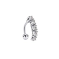 Silver stainless steel belly button ring with five sparkling round cubic zirconia stones - XY-24 Curved Five Round Zirconia