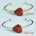 Handmade woven heart red jasper bangle available in gold and silver finish options - Red Jasper