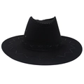 Detail van zwarte suède cowboyhoed met zigzagstiksels en een decoratieve gevlochten band - Volwassene (57-60cm) / Zwart