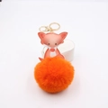 Süßer Fuchs-Anhänger aus Leder mit leuchtend orangefarbenem Plüsch-Pompon und goldenem Schlüsselanhänger - Orange