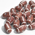 Vue détaillée de perles de rugby en acrylique marron avec coutures et trous de fil - Style Rugby (18*11mm-Café avec lignes blanches) / 50 Pcs/Paquet