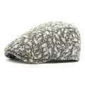 British style grey leaf pattern beret newsboy cap for men and women on white background - Adjustable / Gray