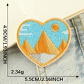 Self-adhesive heart shaped mountain embroidery patch for clothing DIY 5.5x4.9cm - Mountain Landscape Heart (B1L-C-1-8)