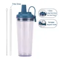 Blue double-wall straw cup with 1.2cm wide pearl straw and magnetic handle - 24oz / Lake Blue