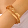 Böhmisches goldene Wellen-Armband-Set mit strukturierter Oberfläche und Glanzfinish - Gold Mehrlagiger Wellen-Armreif (H-165)