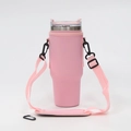Adjustable pink silicone cup sleeve with shoulder strap and black clip for 40oz tumblers - Large Cup Sleeve Pink