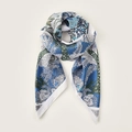 Elegant royal blue and white silk scarf with floral prints in a folded arrangement - 90*90cm / Blue