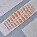 Gradient French press-on nails with 3D floral accents and golden beads, almond shape - Orange Yellow Gradient 3D Floral Style (WY-037) / 24 Pieces Strip Pack