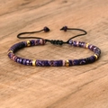 Adjustable woven bracelet with purple emperor stone beads and golden spacers - No.46 Purple Imperial Stone