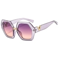 Oversized hexagonal sunglasses with purple gradient lenses and gold V-shaped temple detail - Transparent Light Purple/Purple-Pink Gradient Lens