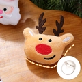 Plush Christmas reindeer brooch with orange fur and secure metal pin on wood background - Deer - Brooch Style