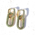 18K gold plated interlocking oval hoop earrings with green zircon pavé stones - Green Zircon