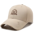 Distressed khaki baseball cap with embroidered quote and vintage worn-out details - Adjustable / Deep Beige