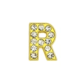 Golden 8mm charm featuring letter R encrusted with sparkling white rhinestones - 8mm Gold Rhinestone Letter-R