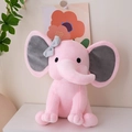 Cute pink plush elephant doll with grey ears and a silver bow for baby soothing - Pink With Grey Bow