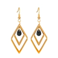 Pendientes geométricos vintage dorados con elegantes colgantes negros de lágrima - Oro Kc G-283