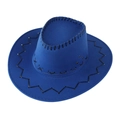 Sombrero de vaquero azul con costuras negras hechas a mano en acabado de fieltro - Adulto 58CM / Azul Real