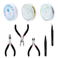 DIY jewelry making tool kit with pliers, tweezers, copper wire and elastic string set - Set 13-3 Wires + 2 Tweezers + 3 Pliers