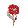 Elegant red poppy flower brooch with sparkling crystals and gold-plated alloy finish - Style AL-16