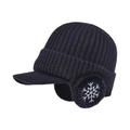 Gorro de punto negro con orejeras, visera y bordado de copos de nieve para hombre - Negro