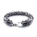Retro stainless steel dragon head bracelet with oxidized silver Byzantine chain - Steel Color (KB76472-BD)