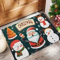 Christmas door mat featuring Santa and snowmen on wooden floor with festive decor - 50*80cm / Christmas Snowmen Group-Green(CHDT-2024-01188)