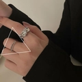 Minimalist silver twist and irregular textured open rings set for women finger jewelry - Irregular Wrinkled Wide Ring (J1872)