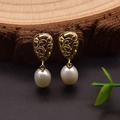 925 silver wire-wrapped natural freshwater pearl drop earrings with golden hollow design - Hollow Waterdrop Studs