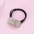 Sparkling silver curved rhinestone hair tie with double black elastic bands for women - Rectangle Silver Rhinestone / Silver/Black