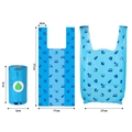 Biodegradable blue dog waste bags with cartoon prints in rolls and flat views - 1.3 Microns Biodegradable Blue Vest