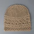 Handgefertigte Häkel-Beanie aus Leinen in Beige mit gewelltem Rand im Vintage-Stil - M (56-58cm) / Khaki