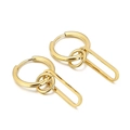 18k gold plated multi-layer hoop earrings with geometric rectangular pendant charms - Gold Color (KE99589-KLX)