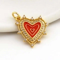 Elegant gold heart pendant with red enamel and pavé zircon stones for DIY jewelry - 04-Layered Red Heart