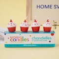 Set of 4 cupcake-shaped birthday candles with red cherry toppers in a polka dot gift box - Korean Style Cute Cupcake / 4Pcs Set / Colorful