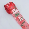 Christmas red ribbon roll with snowman and tree print, perfect for holiday gift wrapping and tree decor. - [5cm Wide] Red Christmas Snowman 10 Yards Per Roll
