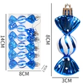 Blue electroplated Christmas candy ornaments set of 6 with white glitter detail - Set of 6 / Blue