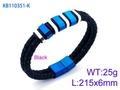 Men's double-layered black braided leather bracelet with blue and silver hex beads - Black Leather Blue KB110351-K