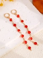 Elegant gold-tone Y-necklace featuring multi-faceted red crystals and pearl accents - Red Round Earrings (7433)