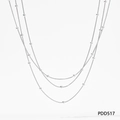 Three-layer silver snake chain necklace with polished beads in a minimalist modern style - Silver Multilayer Beaded Necklace (PDD517)