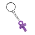 Portachiavi Ankh in ametista viola con anello in metallo argento su sfondo bianco - Ametista