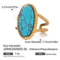 Details des verstellbaren Goldrings aus Edelstahl mit ovalem Türkis und Wellenstruktur - Ovaler Türkis Verstellbarer Offener Ring (JDRW2409005-BL)