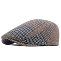 Bruine wollen platte pet voor heren met vintage ruitpatroon en klassieke uitstraling - Verstelbaar / Khaki